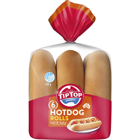 Tip Top Hot Dog Rolls 6 Pack 450g