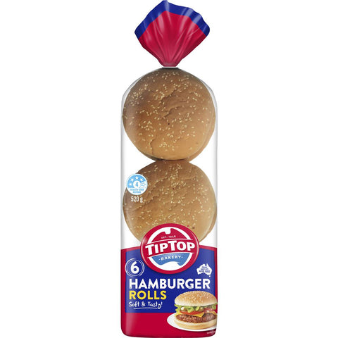 Tip Top White Bread Rolls Hamburger Buns 6 Pack