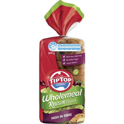 Tip Top Wholemeal Raisin Fruit Bread Loaf Toast 600g