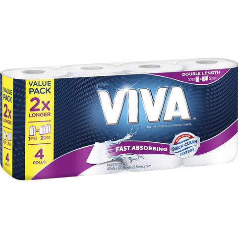 Viva Double Length Paper Towels Length White 480 Sheets 4 Pack