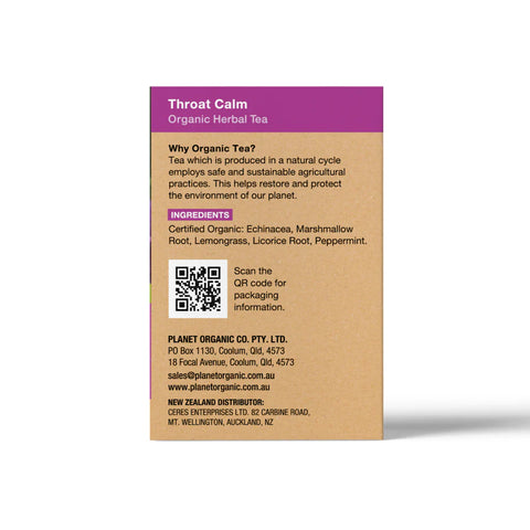 Planet Organic Throat Calm Herbal Tea | 25 Tea Bags