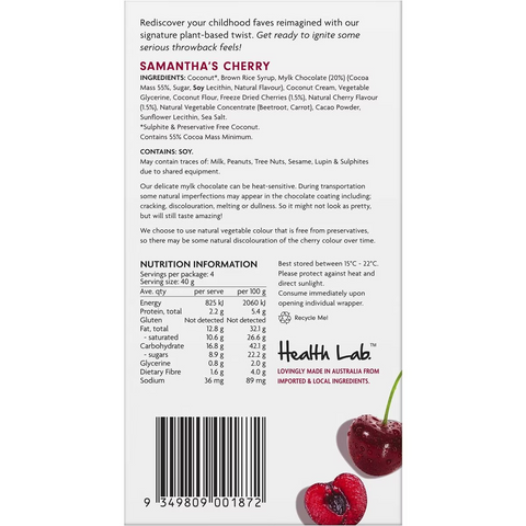 Health Lab Mylk Samantha's Cherry Chocolate Bar 4 Pack