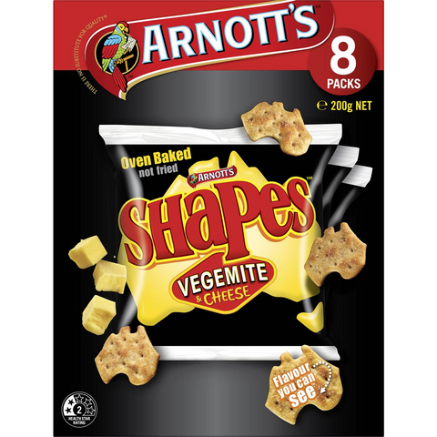 Arnott's Shapes Multipack Crackers Vegemite & Cheese 8 Pack