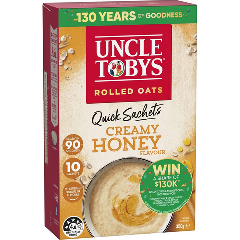 Uncle Tobys Oats Quick Sachets Creamy Honey Porridge 350g