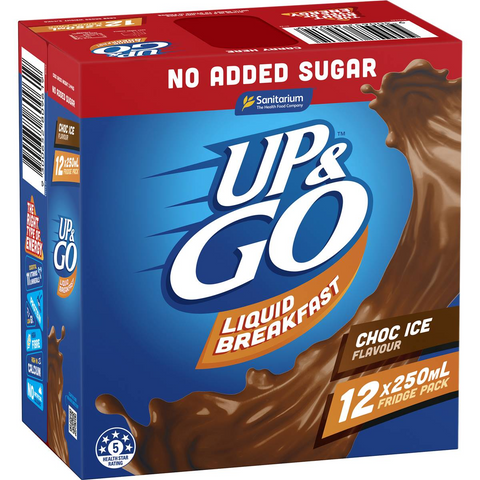 Sanitarium Up&go Liquid Breakfast No Added Sugar Choc Ice 250ml X12 Pack