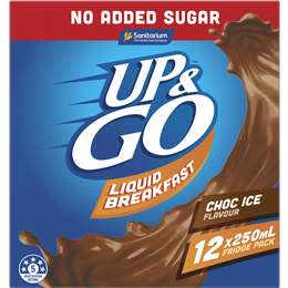 Sanitarium Up&go Liquid Breakfast No Added Sugar Choc Ice 250ml X12 Pack