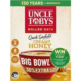 Uncle Tobys Oats Quick Sachets Big Bowl Creamy Honey Porridge 368g