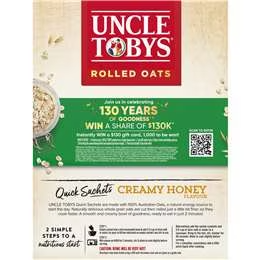 Uncle Tobys Oats Quick Sachets Big Bowl Creamy Honey Porridge 368g