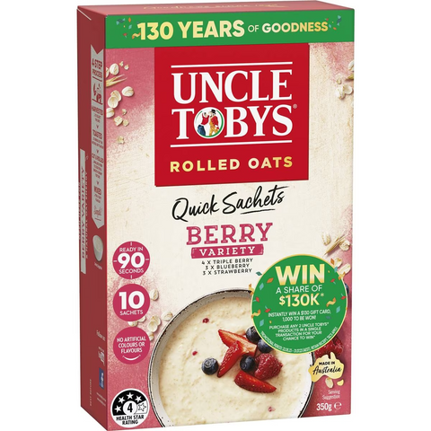 Uncle Tobys Oats Quick Sachets Berry Variety Porridge 350g