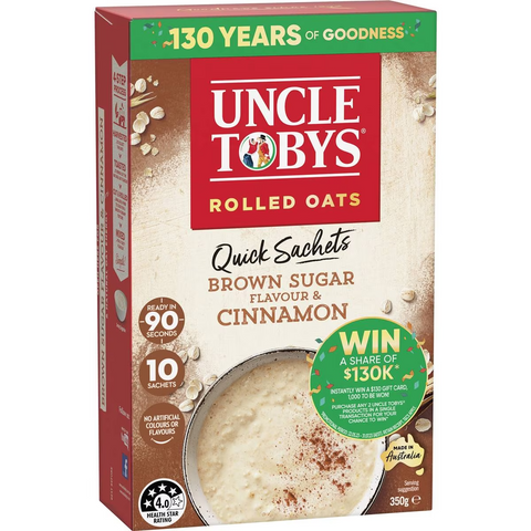 Uncle Tobys Oats Quick Sachets Brown Sugar & Cinnamon Porridge 350g