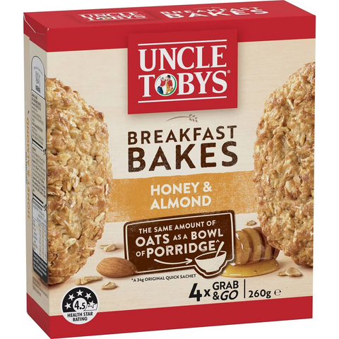 Uncle Tobys Oats Breakfast Bakes Cereal Bar Honey & Roasted Almond 260g