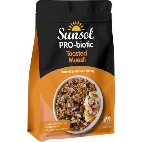 Sunsol Pro-biotic Almond & Manuka Honey Toasted Muesli 400g