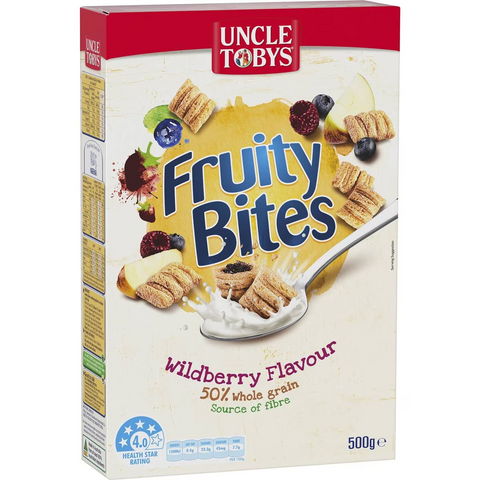 Uncle Tobys Fruity Bites Wildberry Flavour Breakfast Cereal 500g