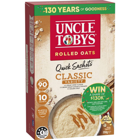 Uncle Tobys Oats Quick Sachets Classic Variety Porridge 350g