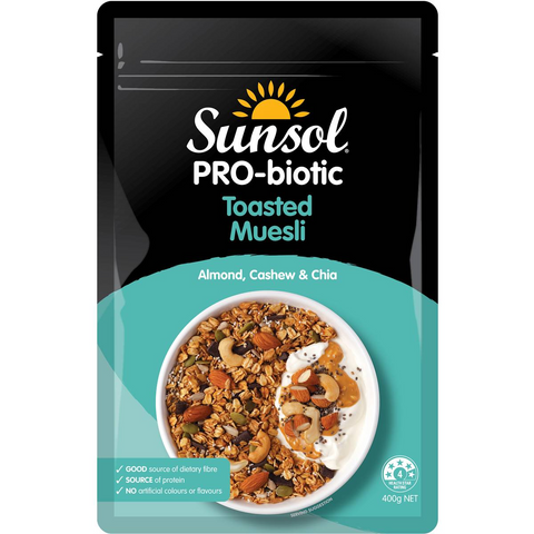 Sunsol Pro-biotic Almond Cashew & Chia Toasted Muesli 400g