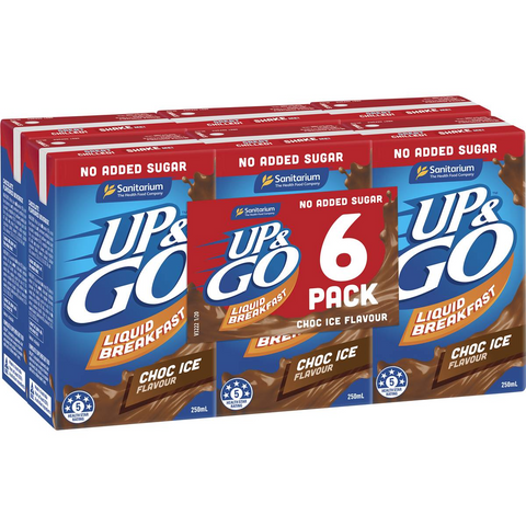 Sanitarium Up&go Liquid Breakfast No Added Sugar Choc Ice 250ml X6 Pack