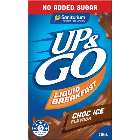 Sanitarium Up&go Liquid Breakfast No Added Sugar Choc Ice 250ml X6 Pack