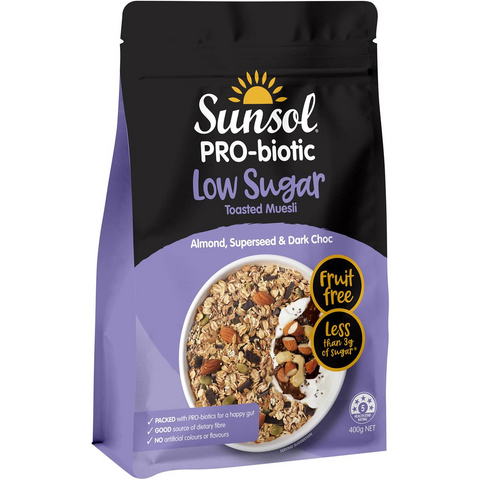 Sunsol Low Sugar Almond Superseed & Dark Choc Muesli 400g