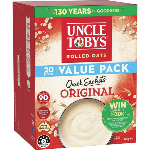 Uncle Tobys Oats Quick Sachets Family Pack Original Porridge 680g