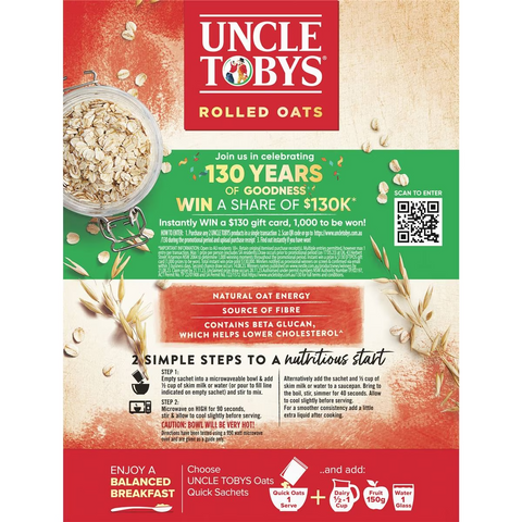 Uncle Tobys Oats Quick Sachets Family Pack Original Porridge 680g