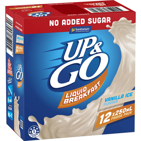 Sanitarium Up&go No Added Sugar Liquid Breakfast Vanilla Ice 12 Pack