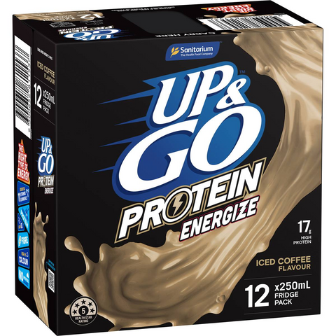 Up&go Protein Energize Iced Coffee Flavour Breakfast Drink 250ml X12 Pack