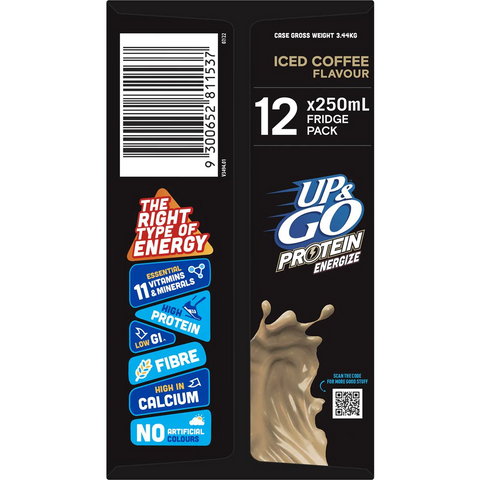 Up&go Protein Energize Iced Coffee Flavour Breakfast Drink 250ml X12 Pack