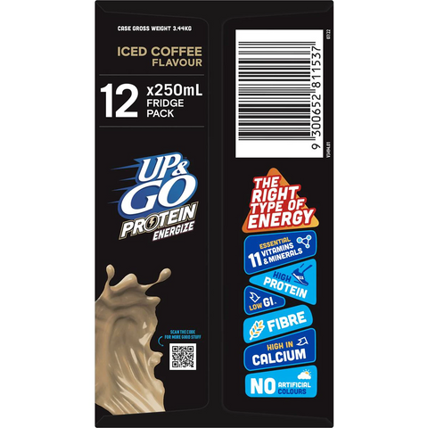 Up&go Protein Energize Iced Coffee Flavour Breakfast Drink 250ml X12 Pack