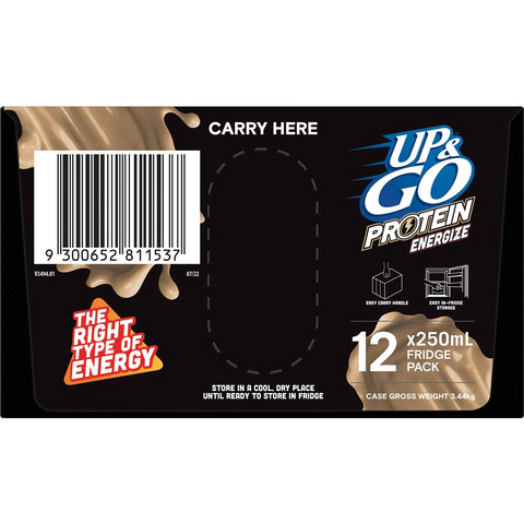 Up&go Protein Energize Iced Coffee Flavour Breakfast Drink 250ml X12 Pack