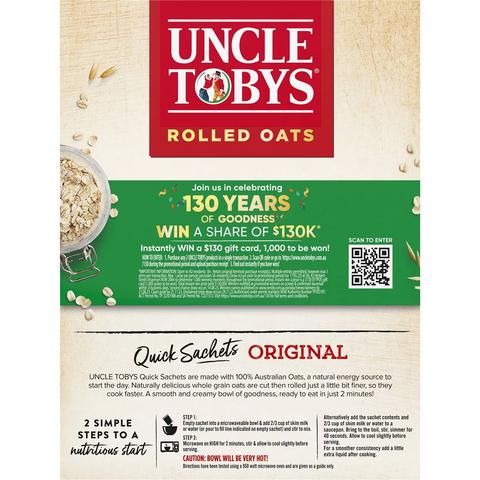 Uncle Tobys Oats Quick Sachets Big Bowl Original Porridge 368g