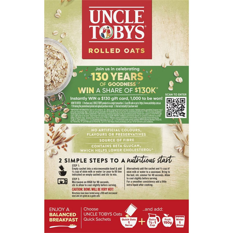 Uncle Tobys Oats Quick Sachets Hi-fibre Porridge 320g