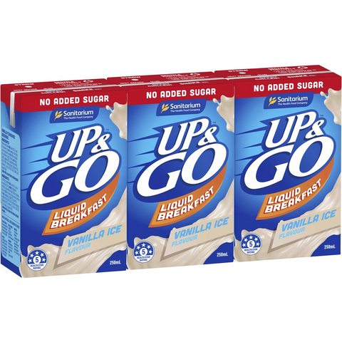 Sanitarium Up&go Liquid Breakfast No Added Sugar Vanilla Ice 250ml X3 Pack