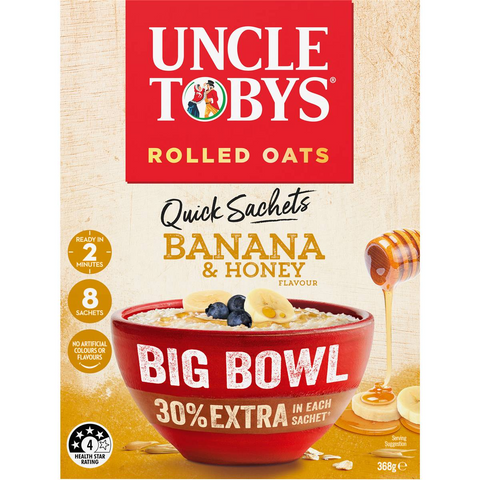 Uncle Tobys Oats Quick Sachets Big Bowl Banana & Honey Porridge 368g