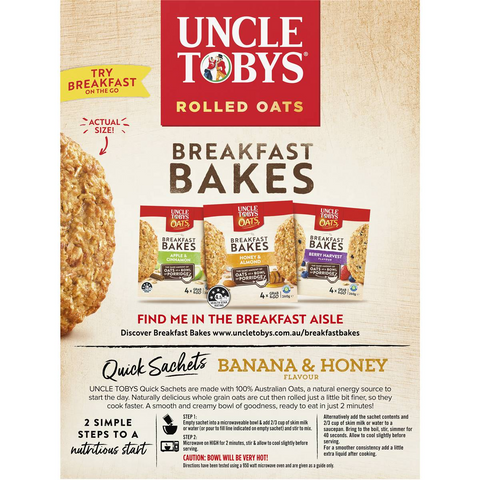 Uncle Tobys Oats Quick Sachets Big Bowl Banana & Honey Porridge 368g