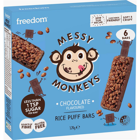 Messy Monkeys Choc Rice Puff Bars 6 Pack