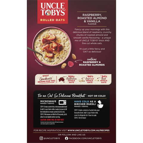 Uncle Tobys Oat Delicious Blends Raspberry Almond Vanilla Porridge 320g