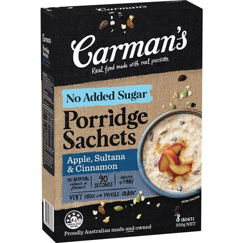 Carman's Gourmet Porridge Sachets Apple Sultana & Cinnamon 8x320g