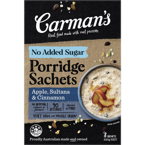 Carman's Gourmet Porridge Sachets Apple Sultana & Cinnamon 8x320g