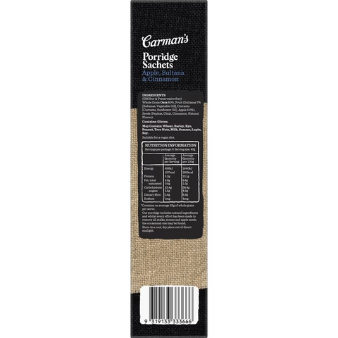 Carman's Gourmet Porridge Sachets Apple Sultana & Cinnamon 8x320g