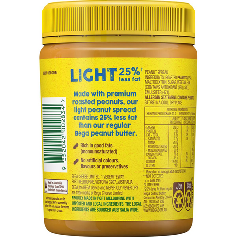 Bega Light Peanut Butter Smooth 470g