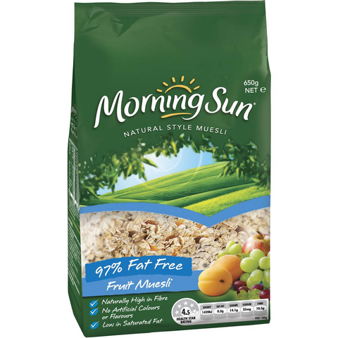 Morning Sun Naturual Style Muesli 97% Fat Free Breakfast Cereal 650g