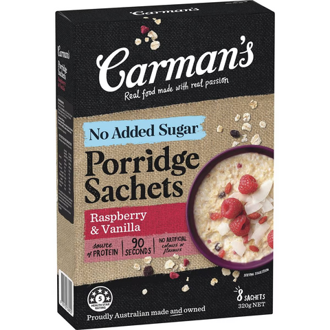 Carman's No Added Sugar Porridge Sachets Raspberry & Vanilla 320g