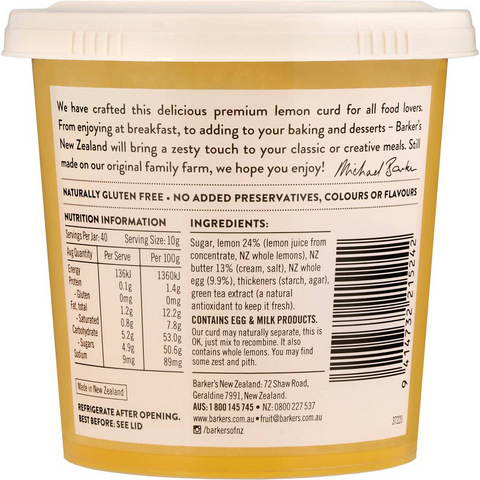 Barkers Lemon Curd 400g