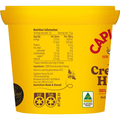 Capilano 100% Pure Australian Creamed Honey Tub 500g