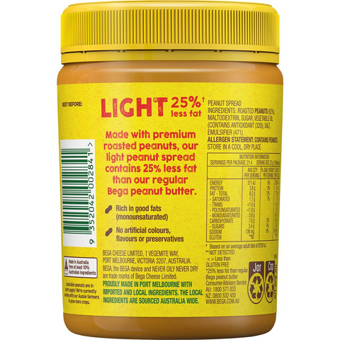 Bega Light Peanut Spread Crunchy 470g