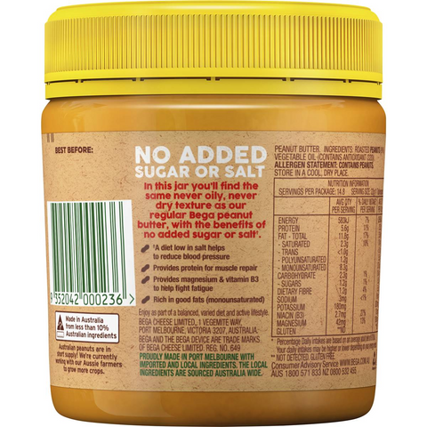 Bega Peanut Butter No Added Sugar Or Salt Crunchy 325g