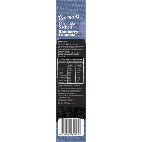 Carman's Porridge Sachets Blueberry Crumble 6 Pack