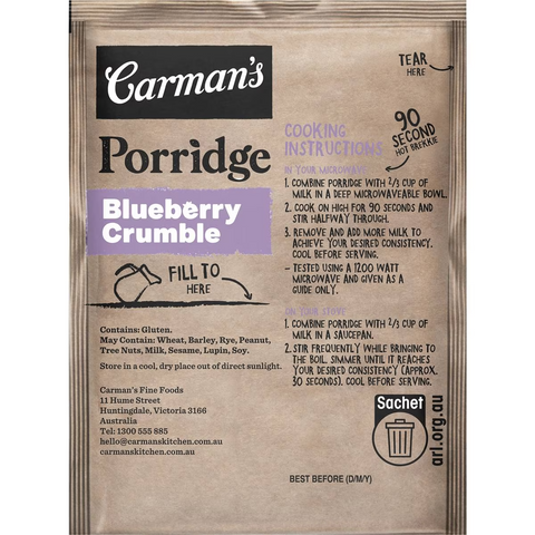 Carman's Porridge Sachets Blueberry Crumble 6 Pack