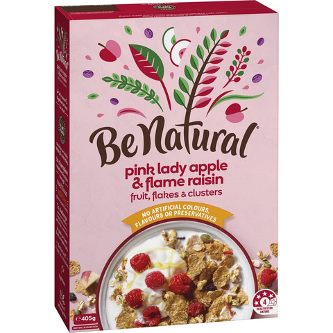 Be Natural Breakfast Cereal With Pink Lady Apple & Flame Raisins 405g