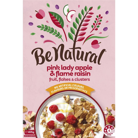 Be Natural Breakfast Cereal With Pink Lady Apple & Flame Raisins 405g